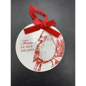 Mudpie - Cardinal Disc Ornament - 46700394. 4.25” Red & White With Red Bow